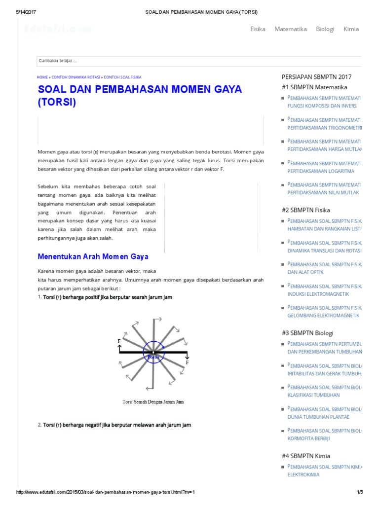 Revisi Terbaru Contoh Soal Dinamika Rotasi Atau Momen Gaya