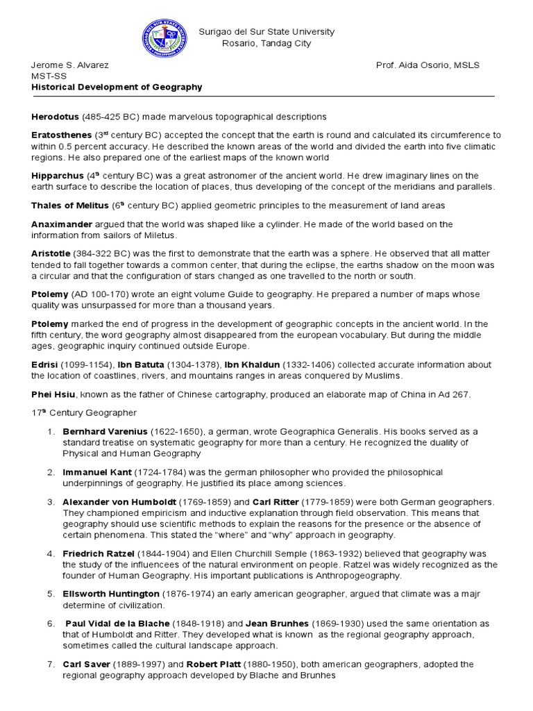 Historical Development of Geography PDF Ptolemy Geography