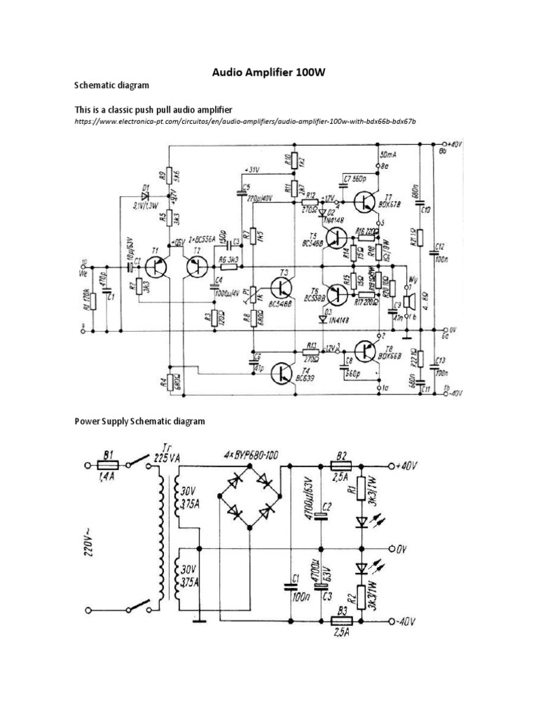 Audio Amplifier 100W: Schematic Diagram This Is A Classic Push Pull