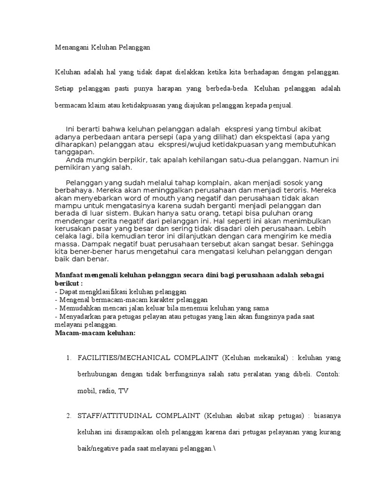 Mengatasi Keluhan Pelanggan | Pdf