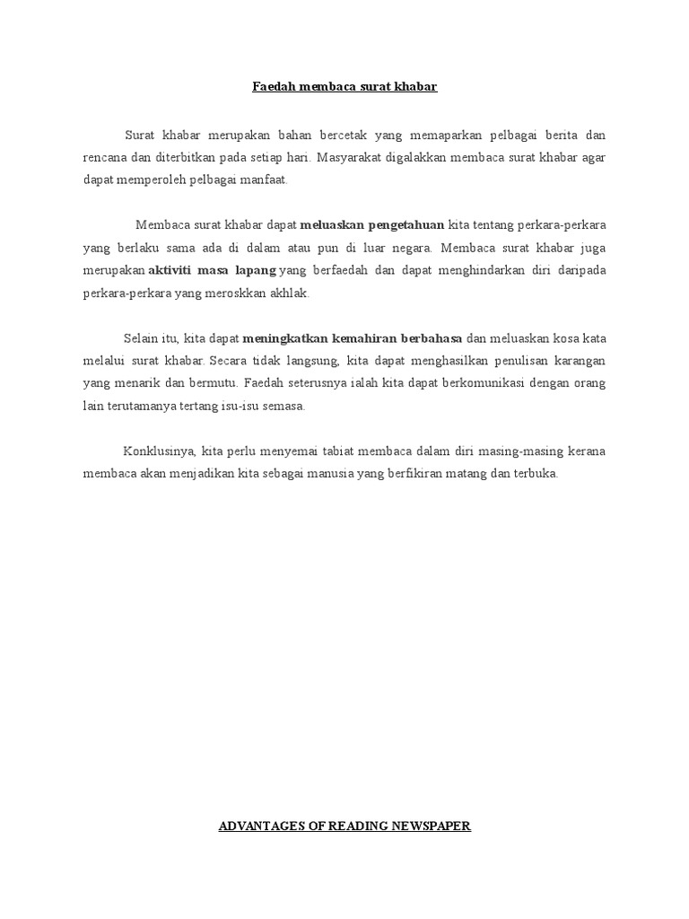 Artikel Surat Khabar Tentang Membaca