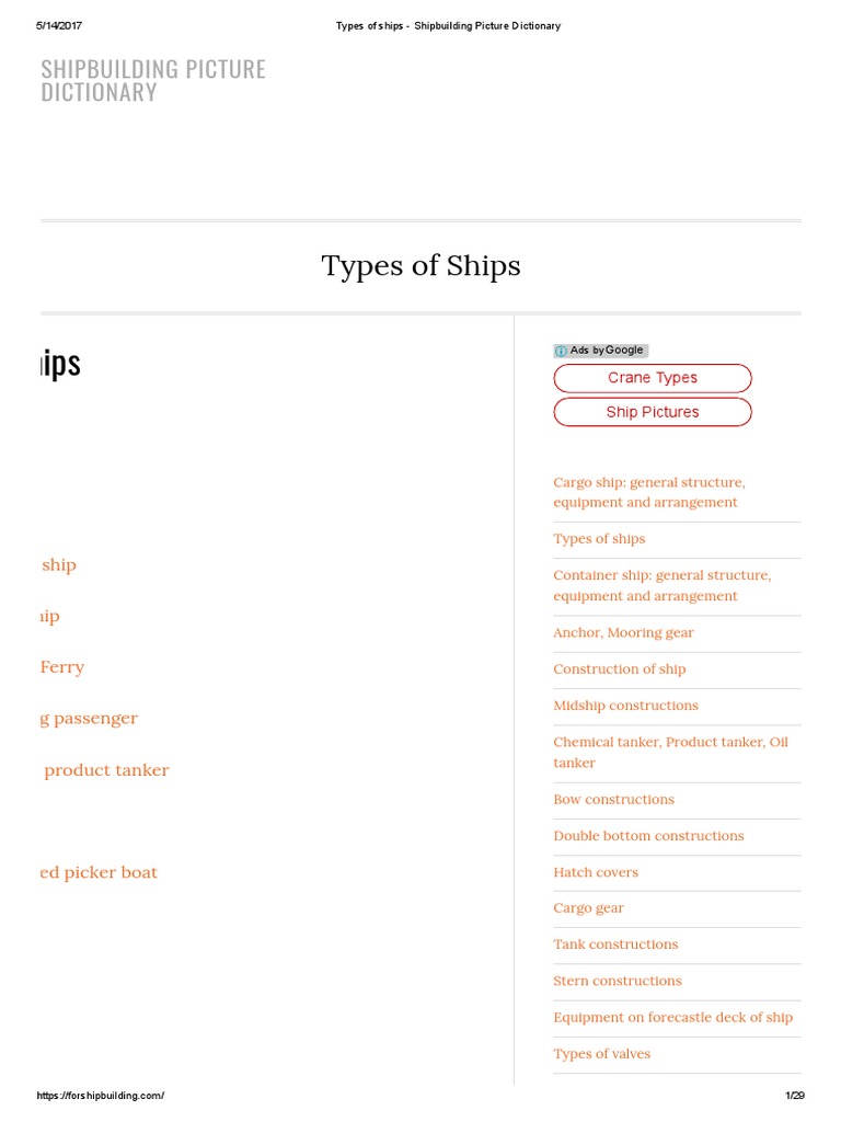 Types of Ships - Shipbuilding Picture Dictionary | PDF | Ships | Oil Tanker