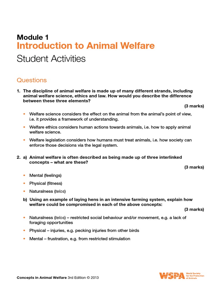M1 SA Introduction To Animal Welfare PDF PDF Animal Welfare