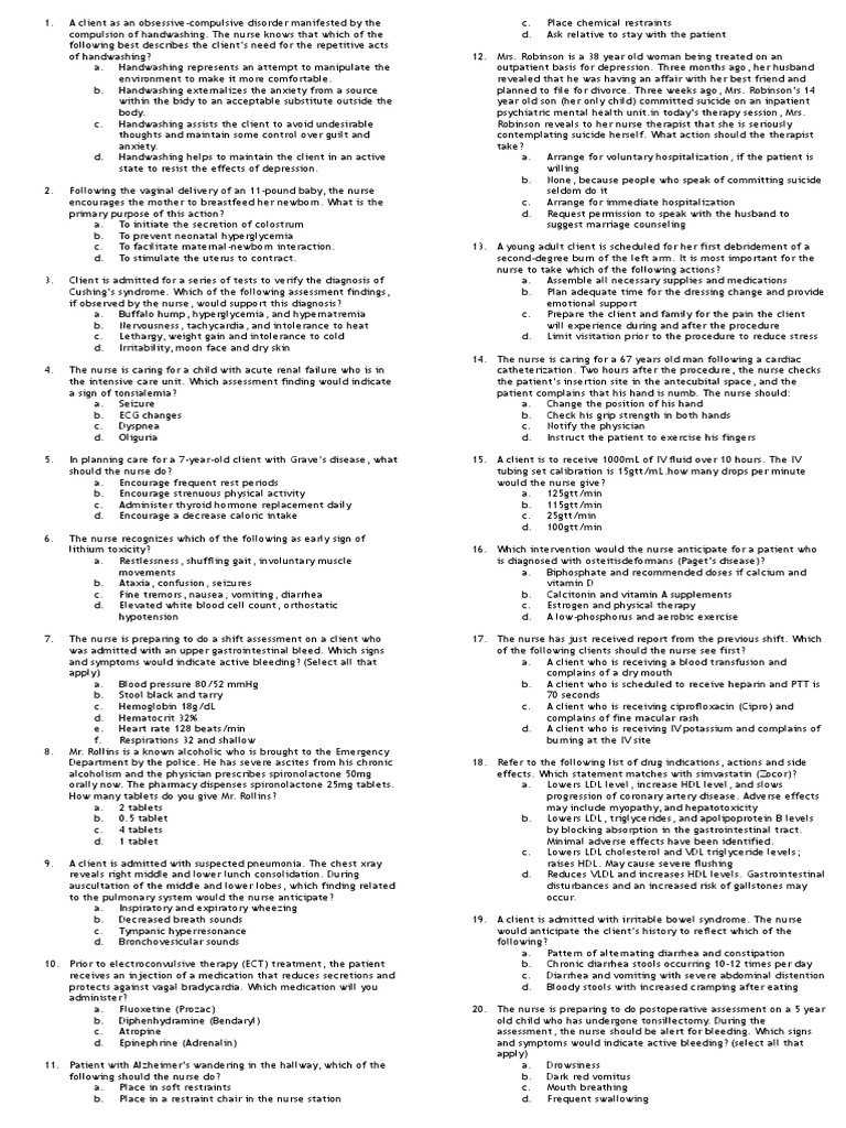 Nursing Exam Practice Questions | PDF | Clinical Medicine | Health Sciences