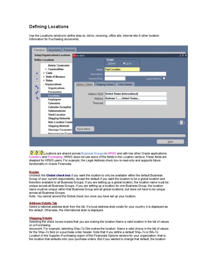 Defining Locations for Oracle Purchasing | PDF | Electronic Data ...
