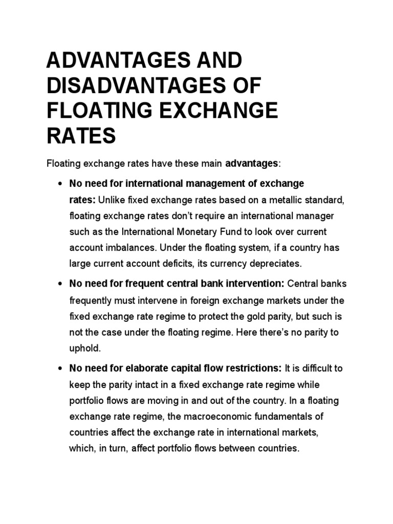 Advantages and Disadvantages of Floating Exchange Rates | PDF | Fixed Exchange  Rate System | Exchange Rate