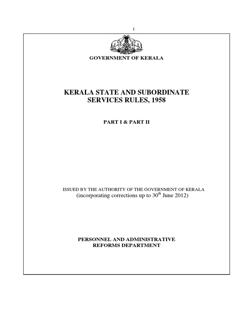 Kerala State Subordinate Service Rules | PDF | Probation | Government ...