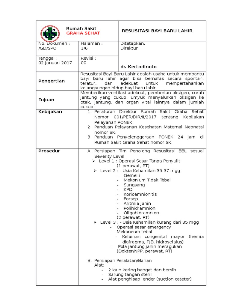 SOP Resusitasi Bayi Baru Lahir