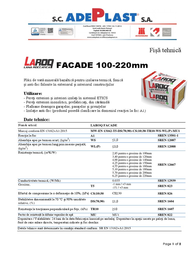 Laroq Faade 100 220 MM Fisa Tehnica | PDF