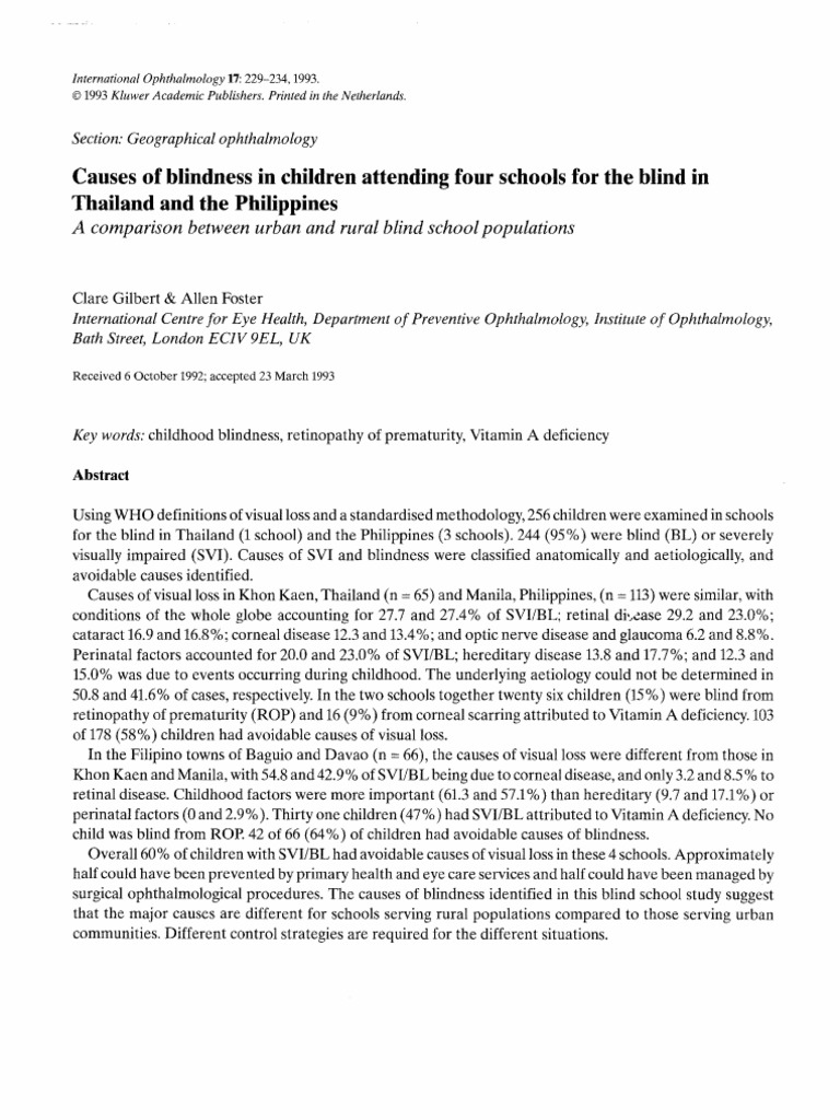 Causes of Childhood Blindness in Asia | PDF | Visual Impairment ...