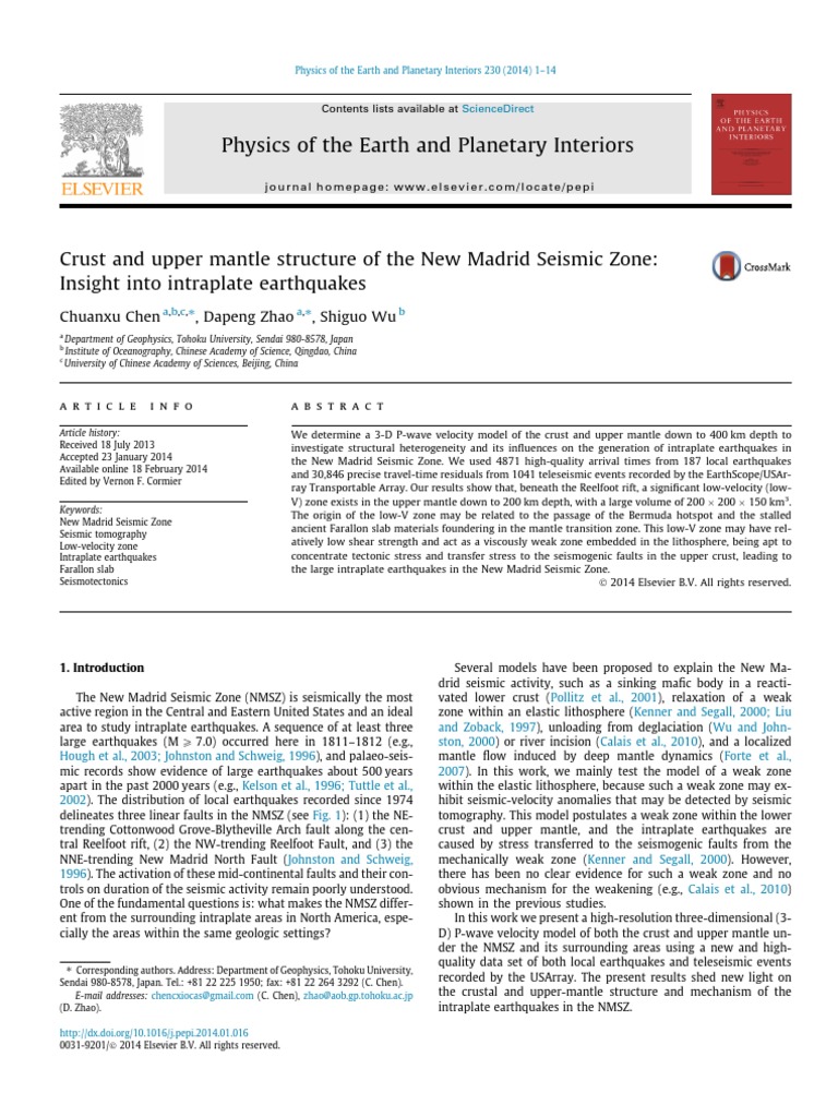Physics of The Earth and Planetary Interiors: Chuanxu Chen, Dapeng Zhao ...