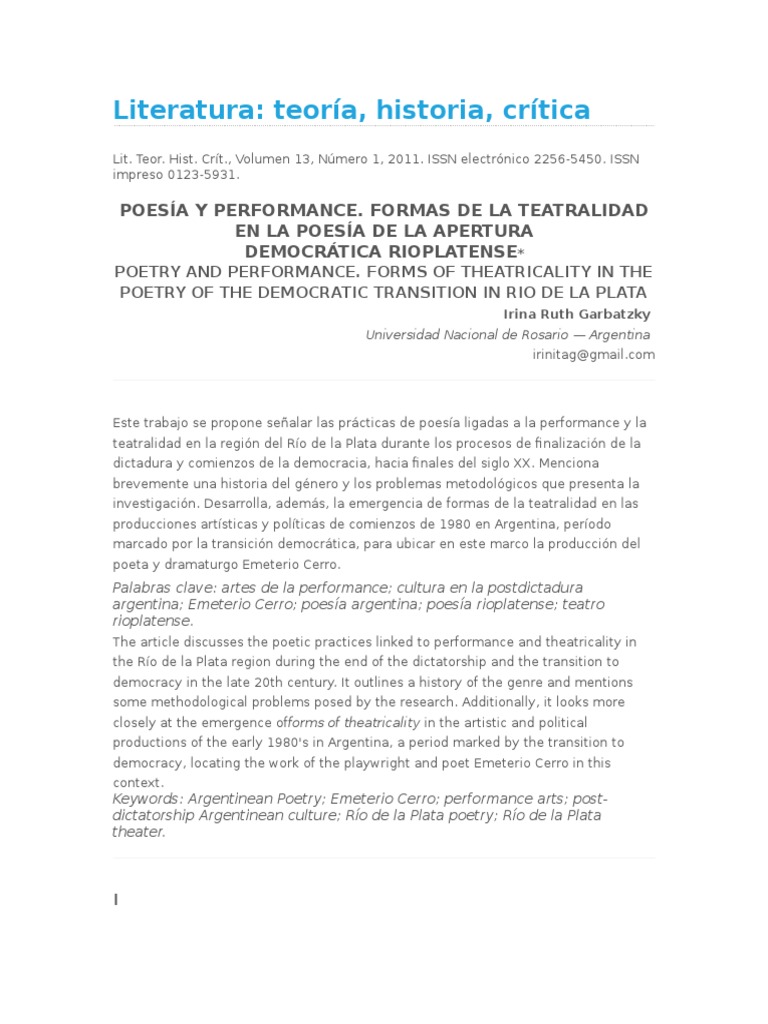 Literatura y Performance | PDF | Teatro | Poesía