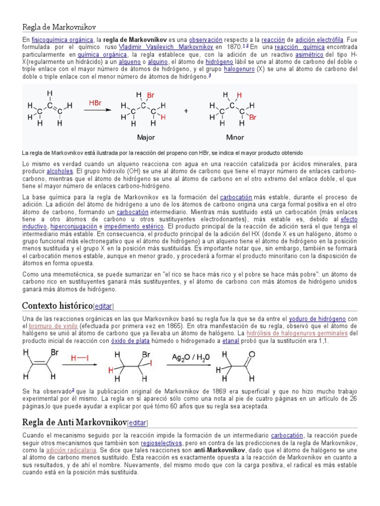 Regla de Markovnikov en reacciones orgánicas PDF Química Orgánica — free download