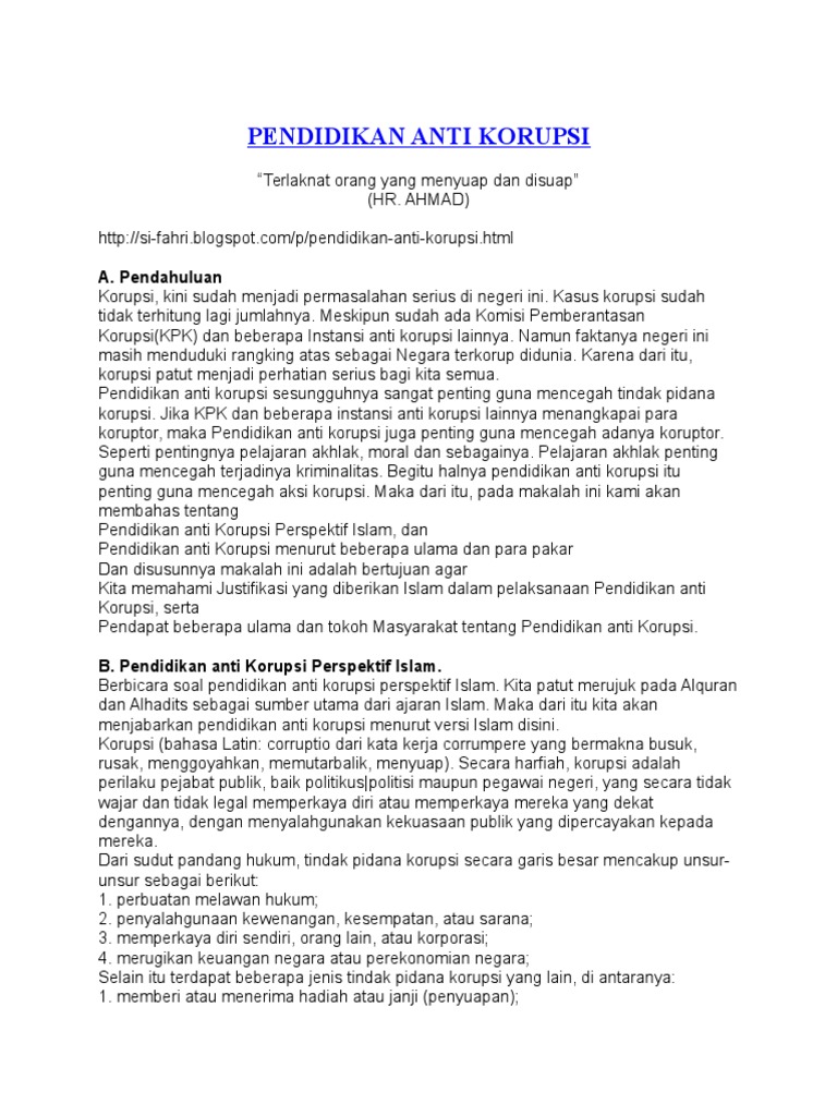 Pendidikan Anti Korupsi Pdf