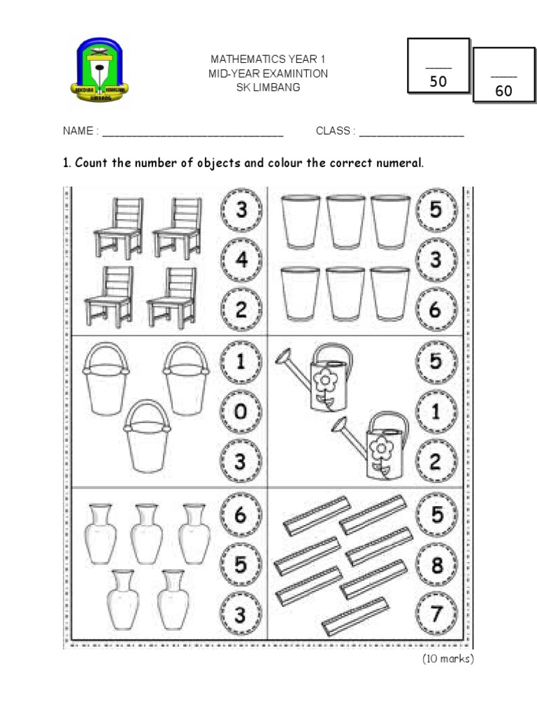 Year 1 Mathematics Mid-Year Exam | PDF