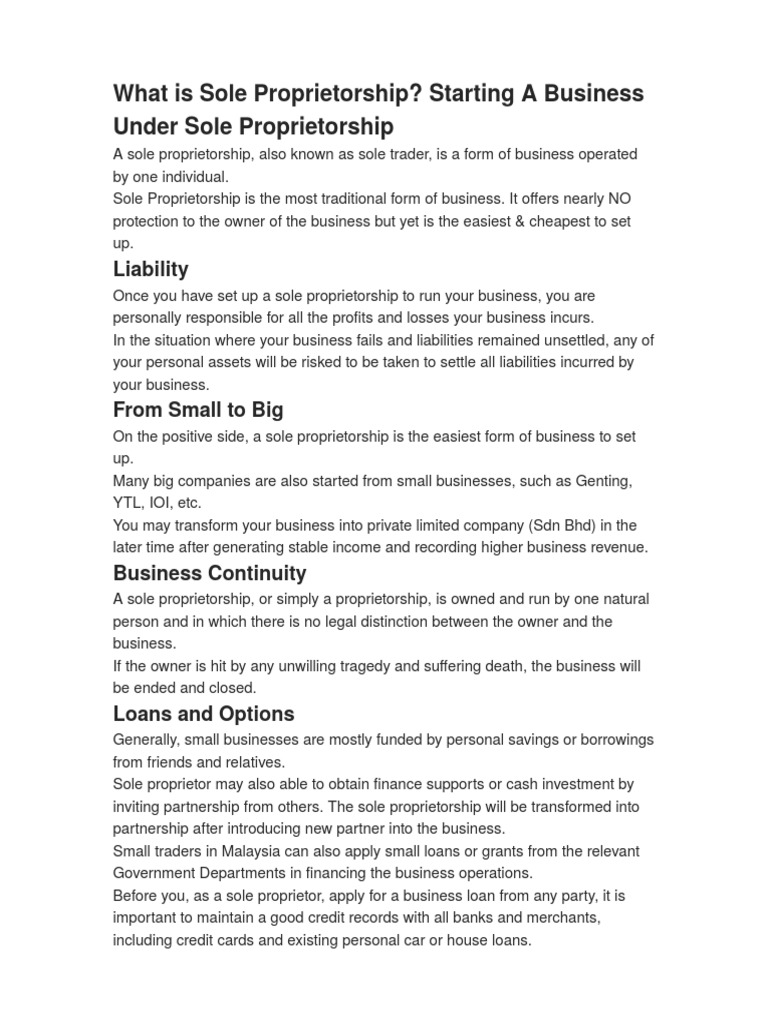 Starting a Sole Proprietorship in Malaysia | PDF | Sole Proprietorship ...