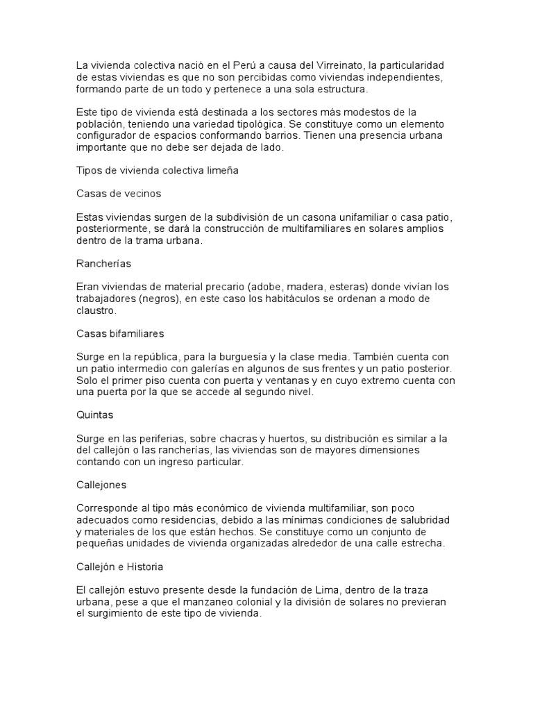 Ciudad y Vivienda Colectiva en El Peru | PDF | Lima | Calle