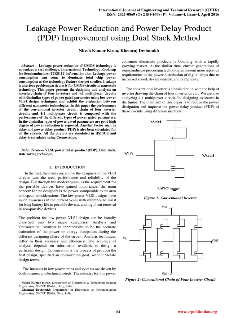 Leakage Power Reduction and Power Delay Product (PDP) Improvement Using ...