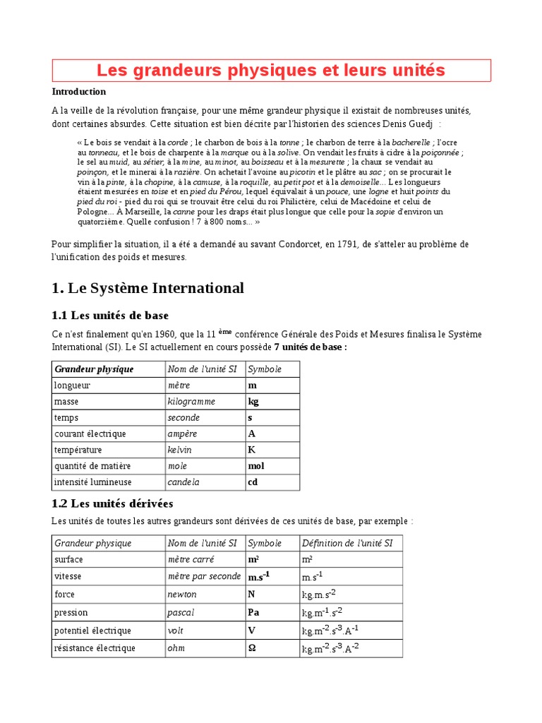 Unités et grandeurs du système SI | PDF | Kilogramme | Système ...