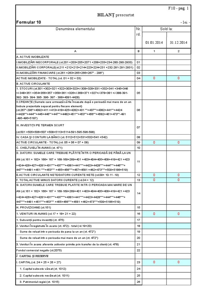 Bilant Prescurtat 2014 | PDF