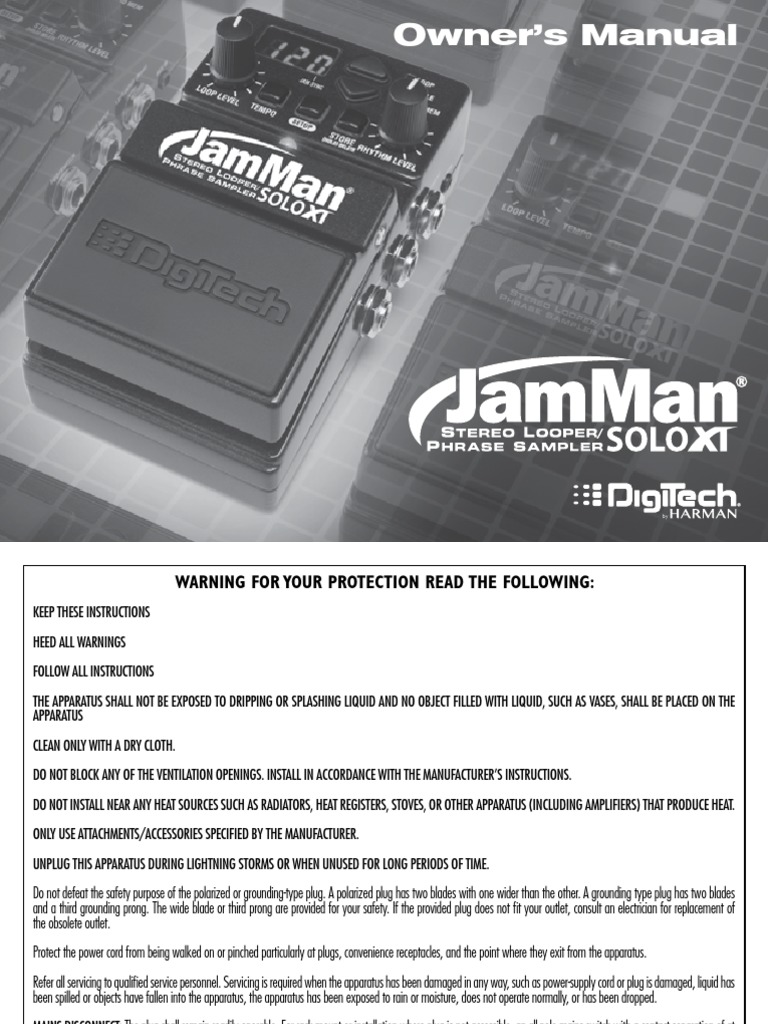 Digitech JamMan Solo XT Manual PDF Interference