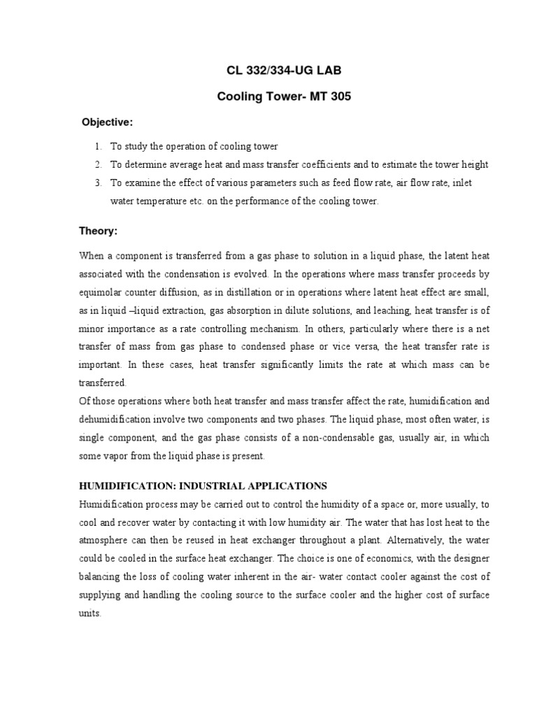 Cooling Tower Operation and Design Analysis | PDF | Heat Transfer ...