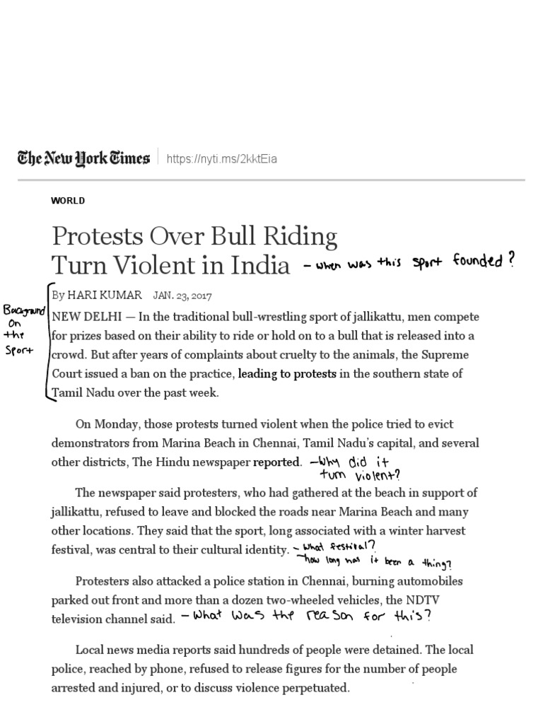 Protests Over Bull Riding Turn Violent In India The New York Times 1 Politics Violence scribd