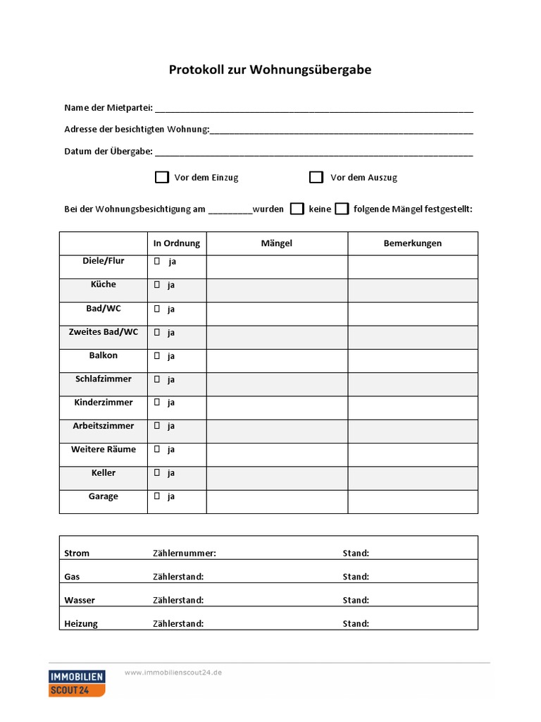 WOHNUNGS BERGABEPROTOKOLL VORLAGE MUSTER WORD PDF visual data 3