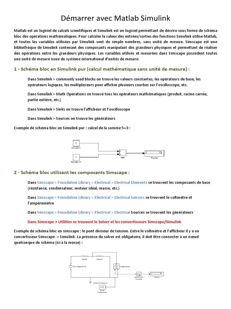 Introduction à Matlab Simulink et Simscape | PDF | Tension électrique ...
