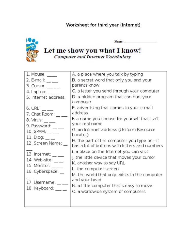 Worksheet For Third Year (Internet) | PDF | Computers | Technology ...