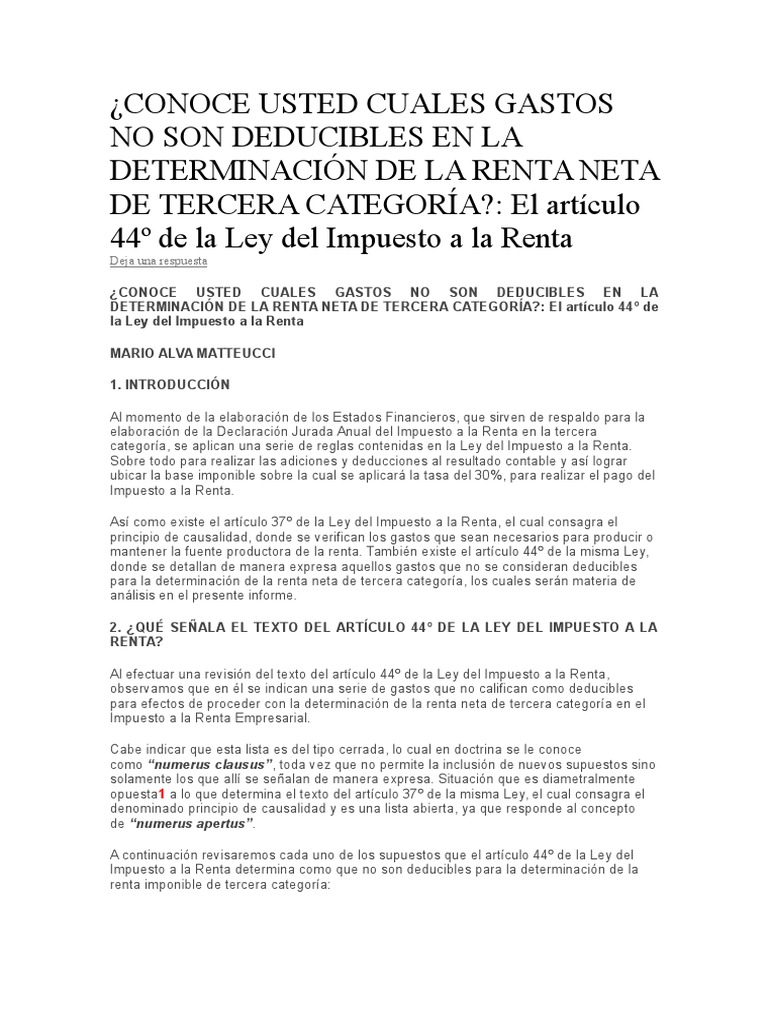 Gastos No Deducibles según Art. 44 IR | PDF | Impuesto sobre la renta ...