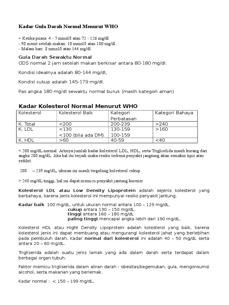 Gula Darah Normal Sesaat Kadar Gula Darah Normal Menurut WHO