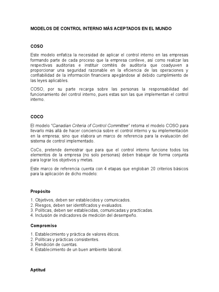 Modelos de Control Interno en Empresas | PDF | Sistema de informacion ...