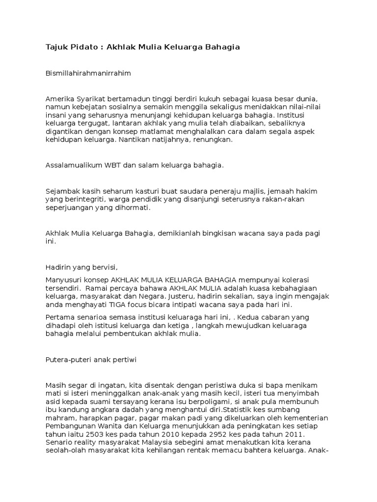 Tajuk Pidato Akhlak Mulia Keluarga Bahagia