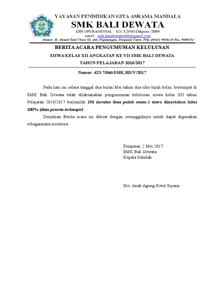 Berita Acara Kelulusan