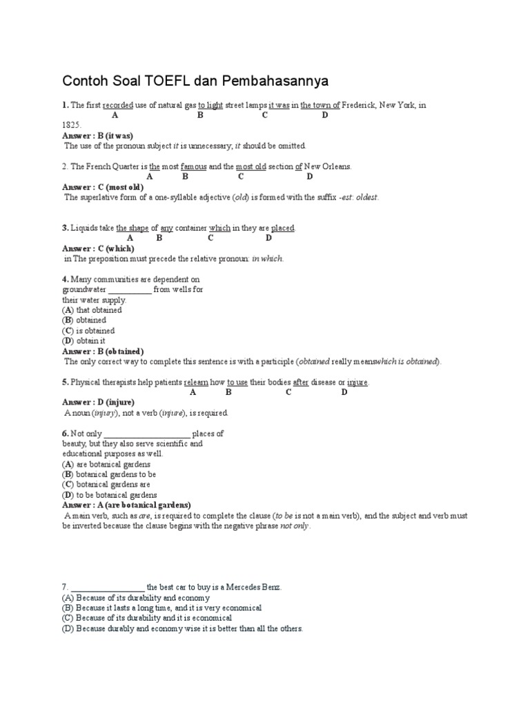 Contoh Soal Toefl Dan Pembahasannya