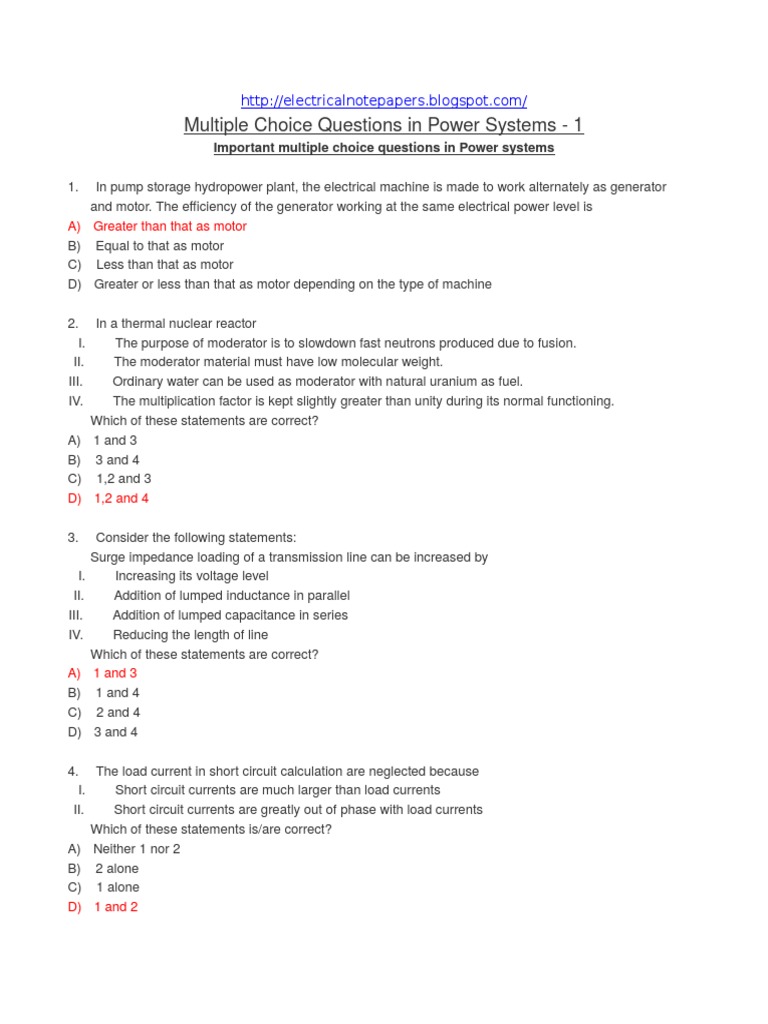 Power Systems MCQ PDF