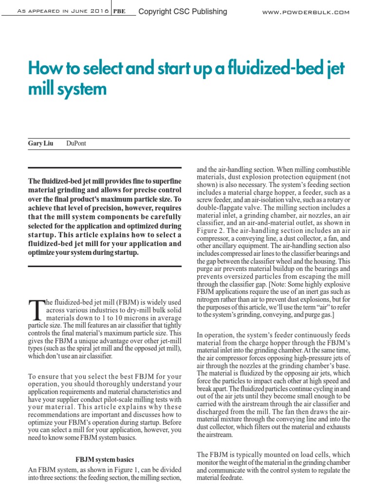 Fluidized Bed Jet Mill | PDF | Mill (Grinding) | Jet Engine
