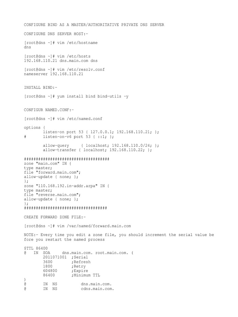 Configure Bind As A Master-Authoritative Private DNS Server | PDF ...
