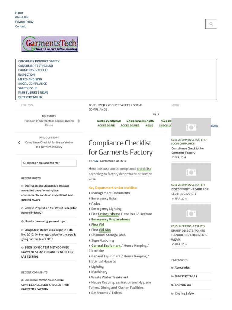 Factory Compliance Requirement | PDF | Clothing | Safety