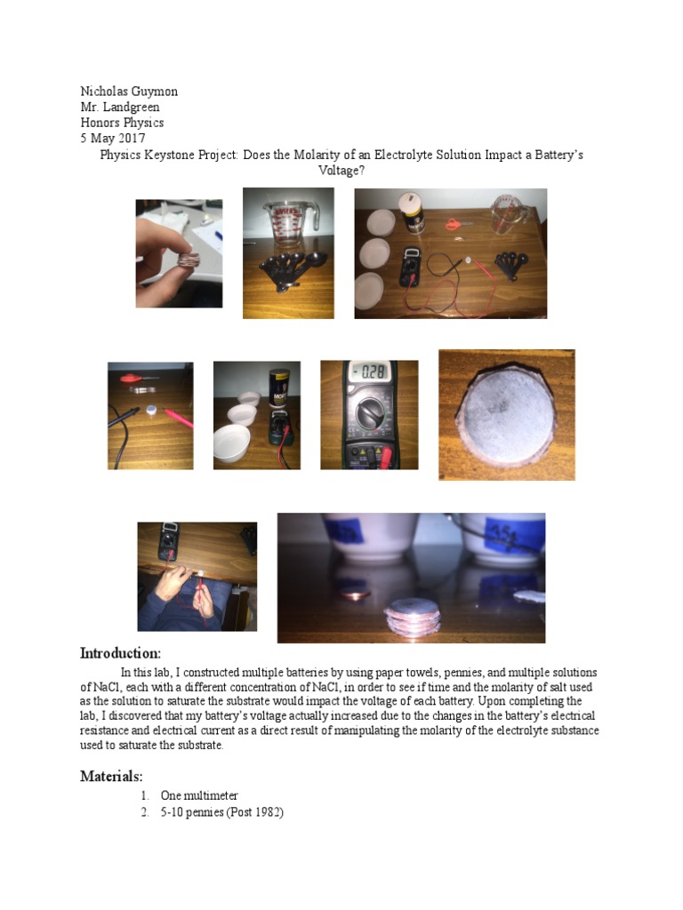 Impact of NaCl Molarity on Battery Voltage | PDF | Dissociation ...