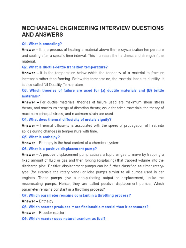 Mechanical Engineering Interview Questions and Answers | PDF | Teaching ...