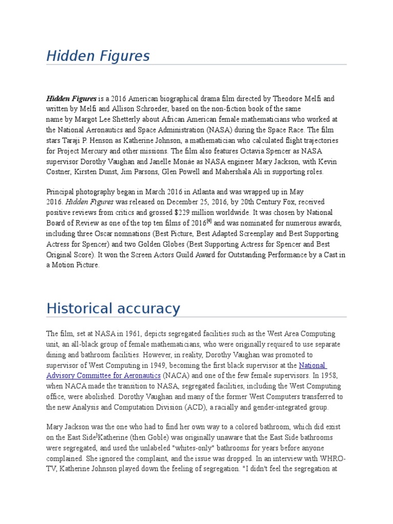 Hidden Figures PDF Hidden Figures Spaceflight