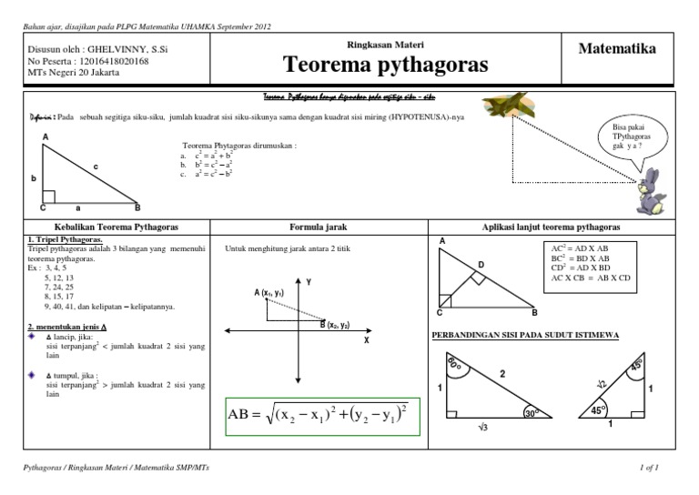 Bahan Ajar Pythagoras Ringkasan Materi