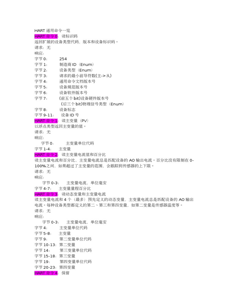 (中文) HART命令一览hart protocol | PDF
