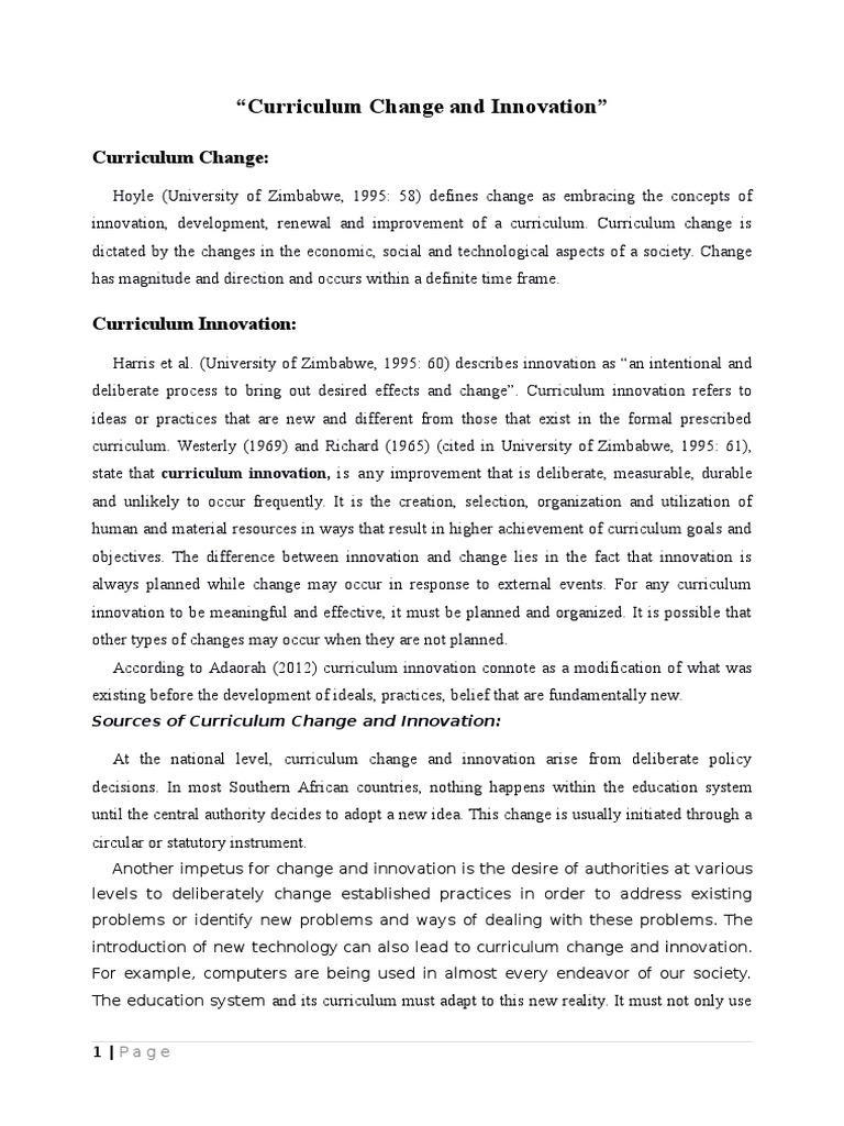 Curriculum Change and Innovation Explained | PDF | Innovation | Curriculum