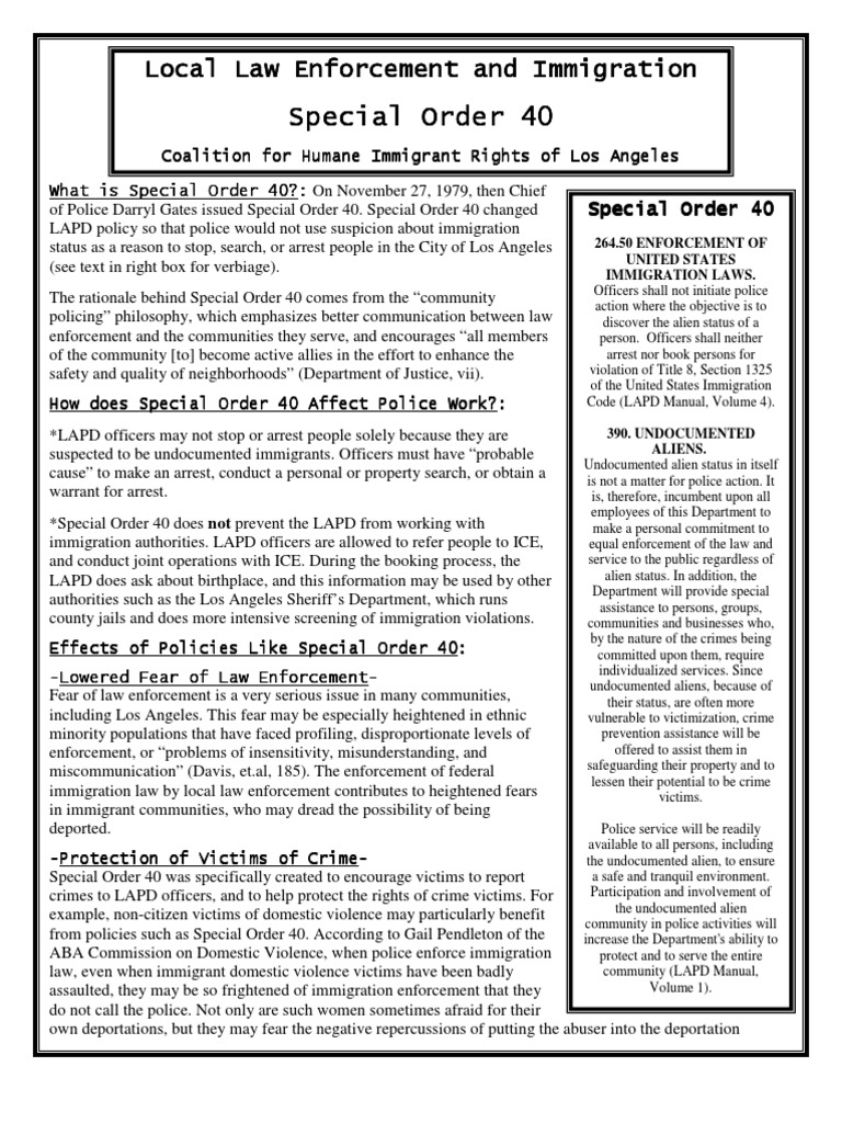 Understanding LAPD Special Order 40 | PDF | Los Angeles Police ...