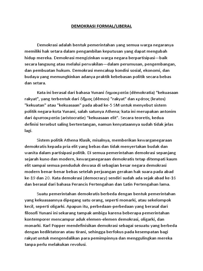 Demokrasi Formal PDF Politik Ilmu Sosial