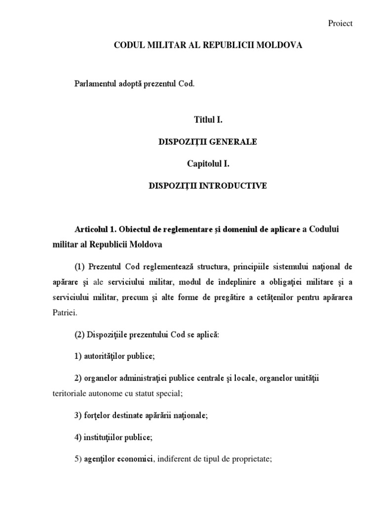 Codul Militar Ala Republicii Moldova PDF | PDF