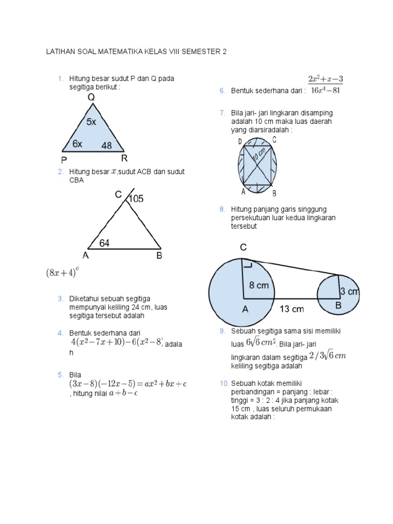 Latihan Soal Matematika Kelas Viii Semester 2
